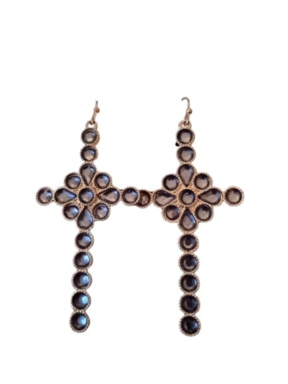 Gold-Tone Blue Glass Cross Drop Earrings - Women Jewelry